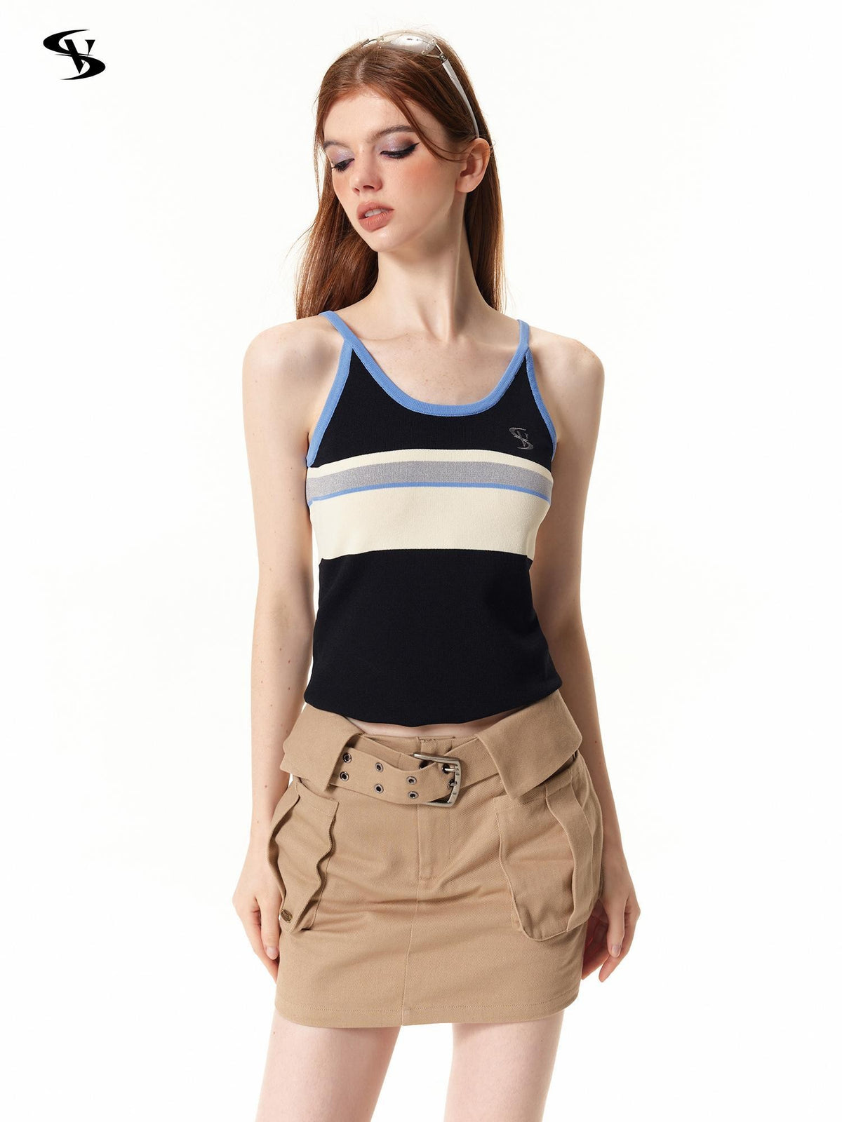 Vone SheeE Color Block Embroidered Slim Fit Thin Women&