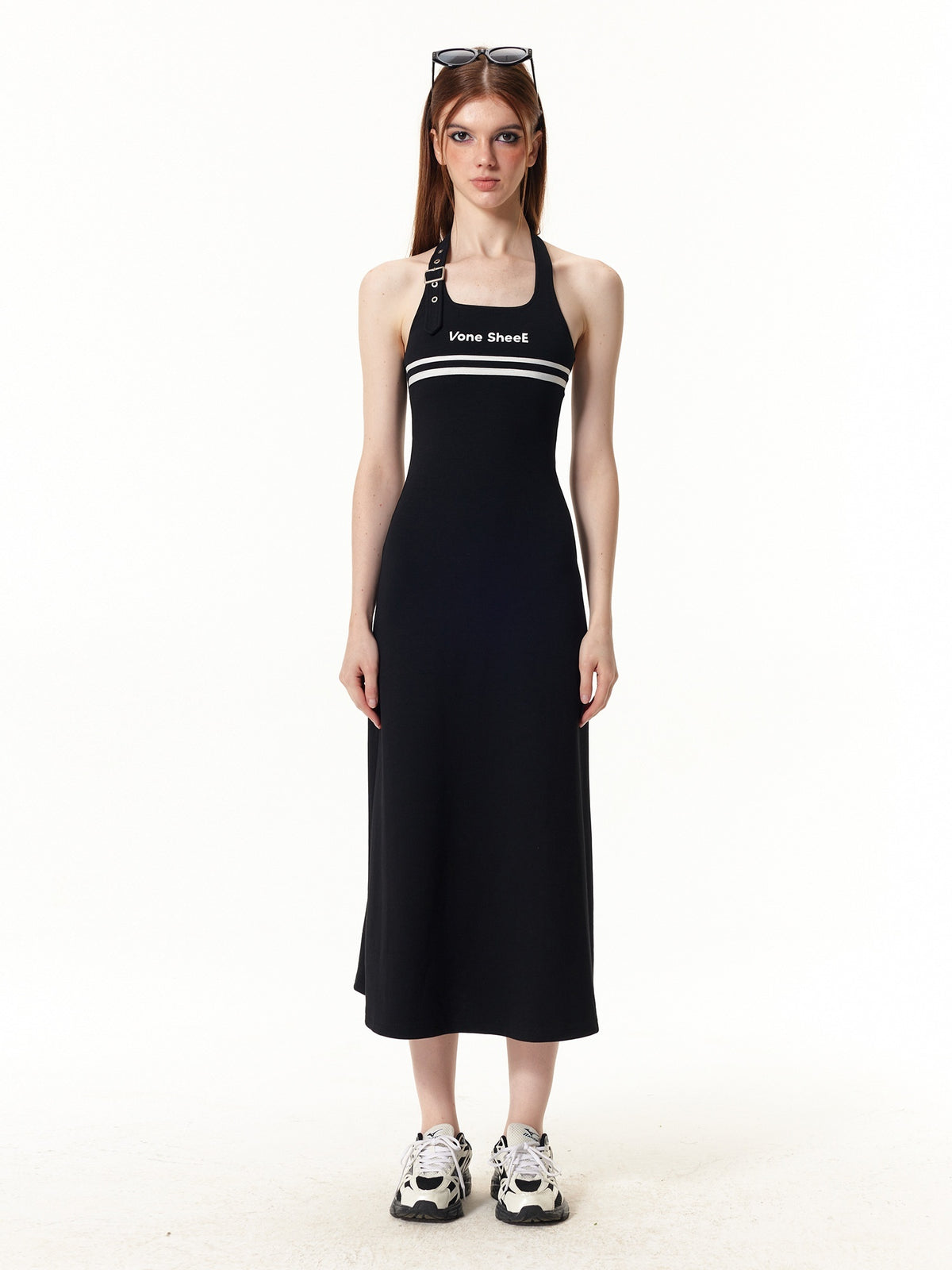 Vone_SheeE_Color_Block_Halter_Sleeveless_Fitted_A_Line_Women&
