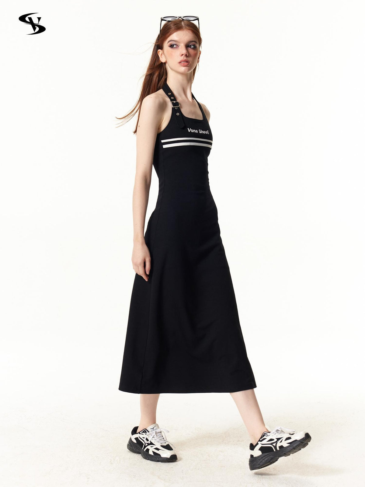 Vone SheeE Color Block Halter Sleeveless Fitted A Line Women&
