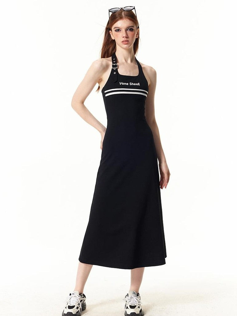 Vone SheeE Color Block Halter Sleeveless Fitted A Line Women&