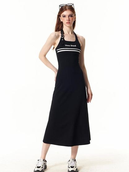 Vone SheeE Color Block Halter Sleeveless Fitted A Line Women&