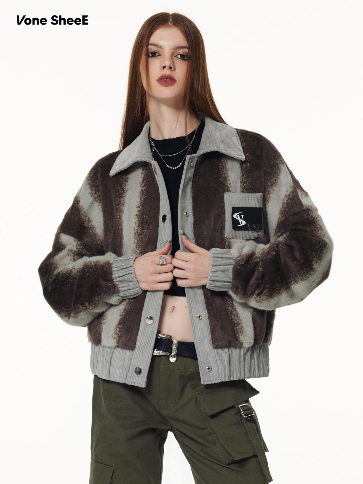Vone SheeE Color Block Ombre Striped Plush Women&