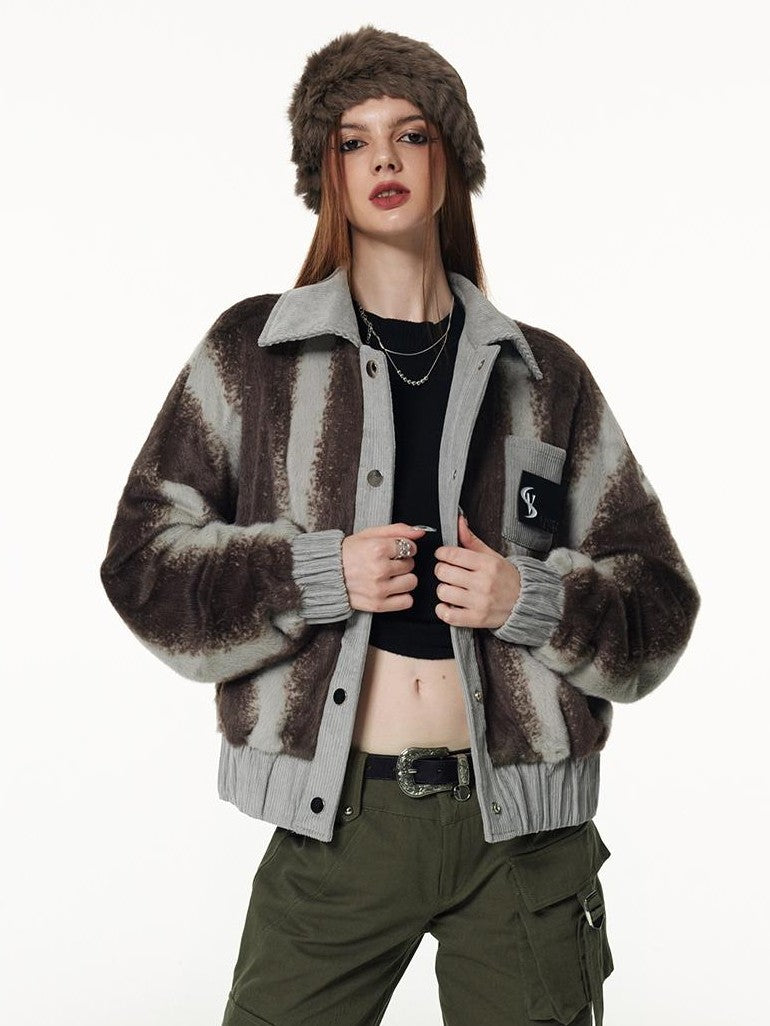 Vone SheeE Color Block Ombre Striped Plush Women&