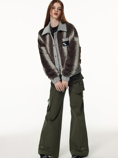 Vone SheeE Color Block Ombre Striped Plush Women&