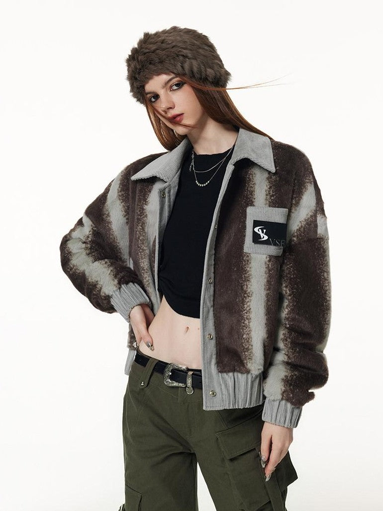 Vone SheeE Color Block Ombre Striped Plush Women&