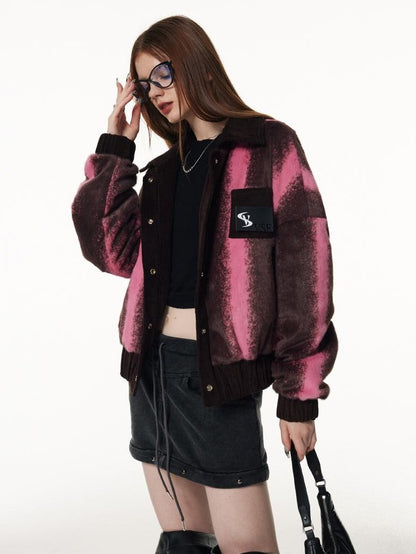 Vone SheeE Color Block Ombre Striped Plush Women&
