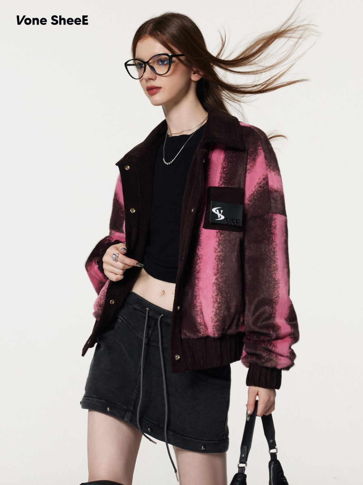 Vone SheeE Color Block Ombre Striped Plush Women&