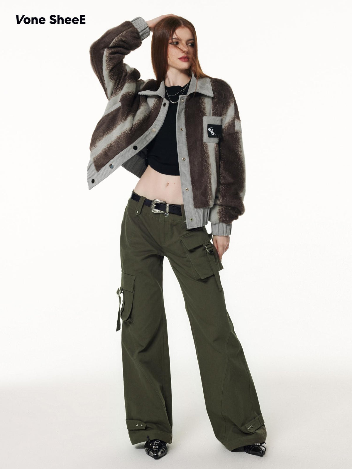 Vone SheeE Color Block Ombre Striped Plush Women&