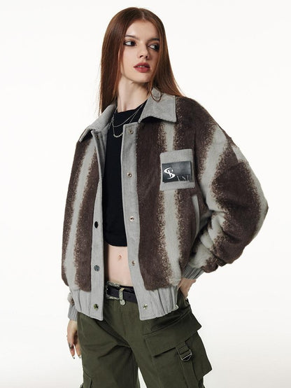 Vone SheeE Color Block Ombre Striped Plush Women&