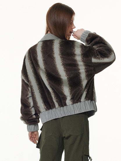 Vone SheeE Color Block Ombre Striped Plush Women&
