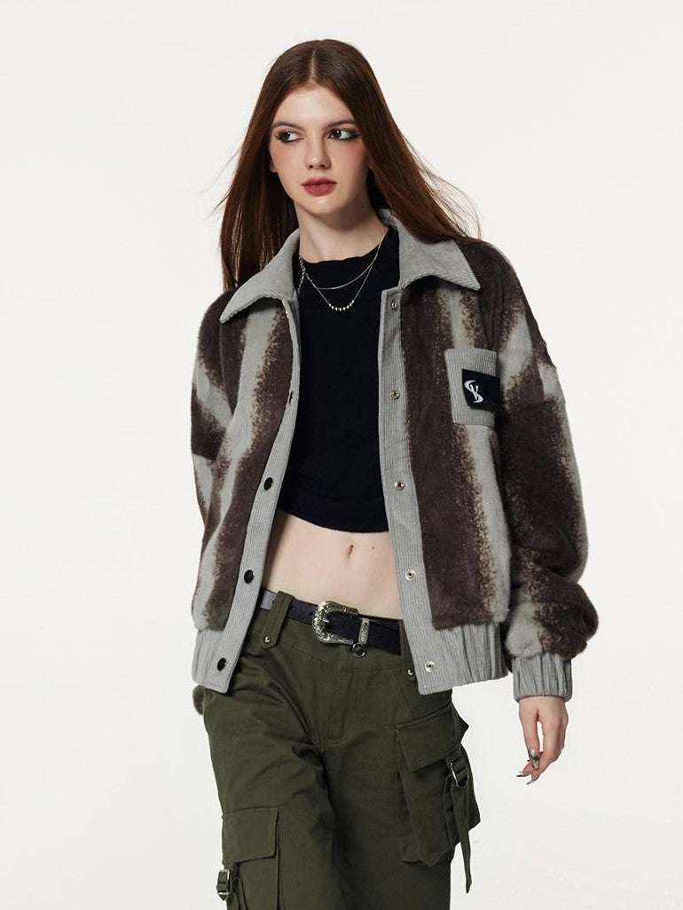 Vone SheeE Color Block Ombre Striped Plush Women&