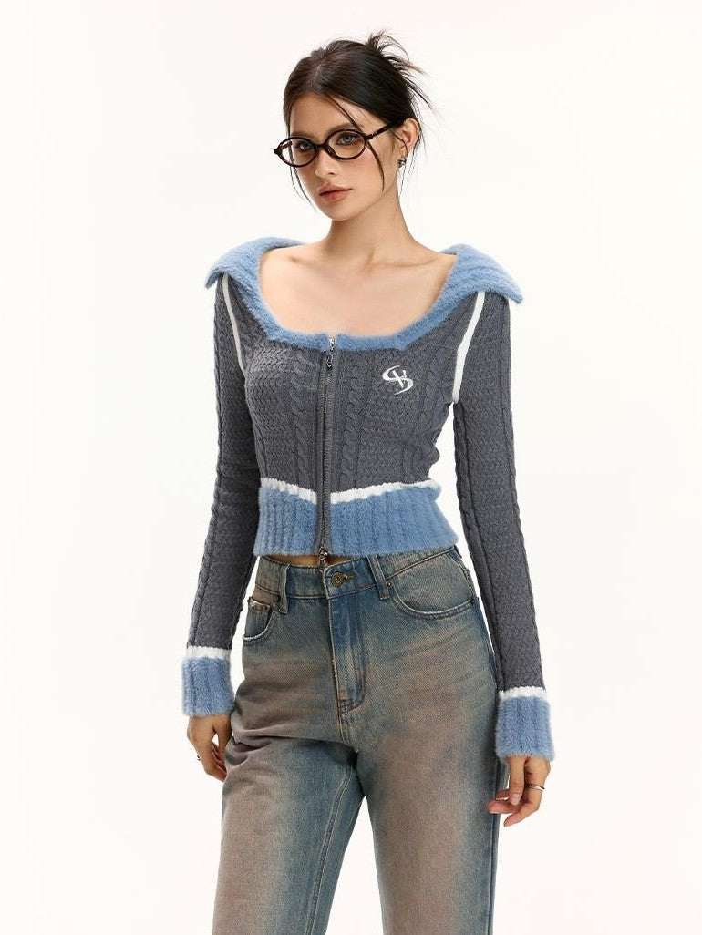 Vone SheeE Color Block Square Neck Zip Up Women&