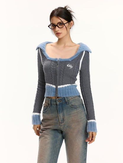 Vone SheeE Color Block Square Neck Zip Up Women&
