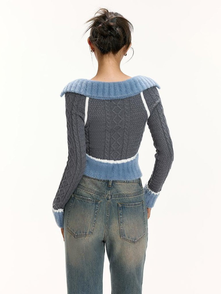 Vone SheeE Color Block Square Neck Zip Up Women&