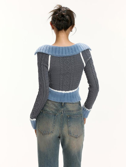Vone SheeE Color Block Square Neck Zip Up Women&