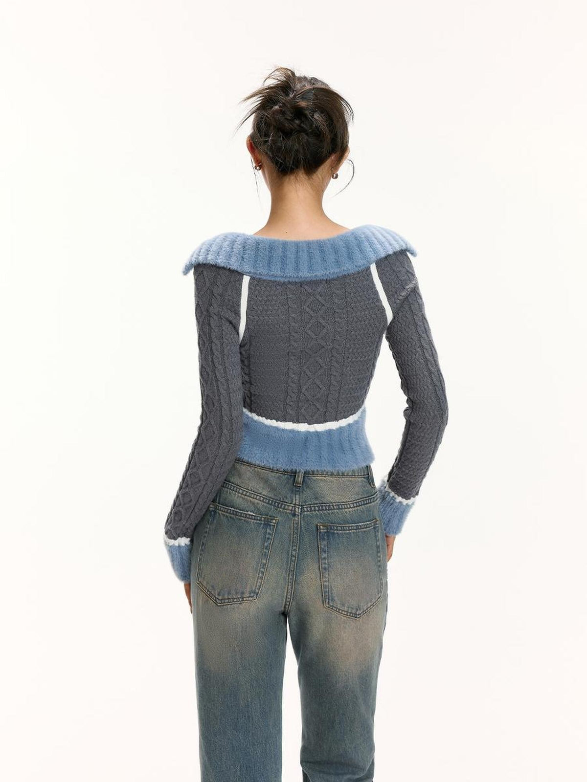 Vone SheeE Color Block Square Neck Zip Up Women&