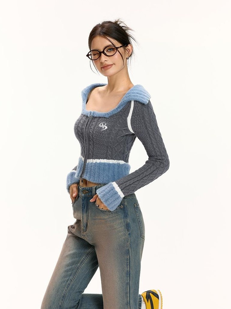 Vone SheeE Color Block Square Neck Zip Up Women&