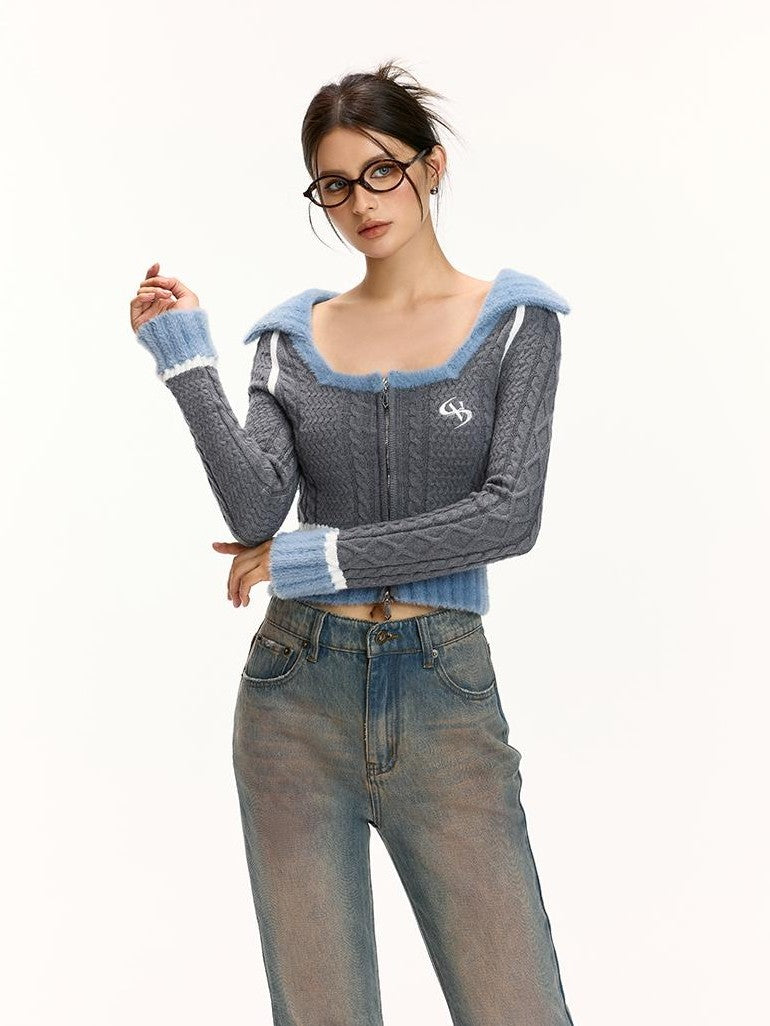 Vone SheeE Color Block Square Neck Zip Up Women&