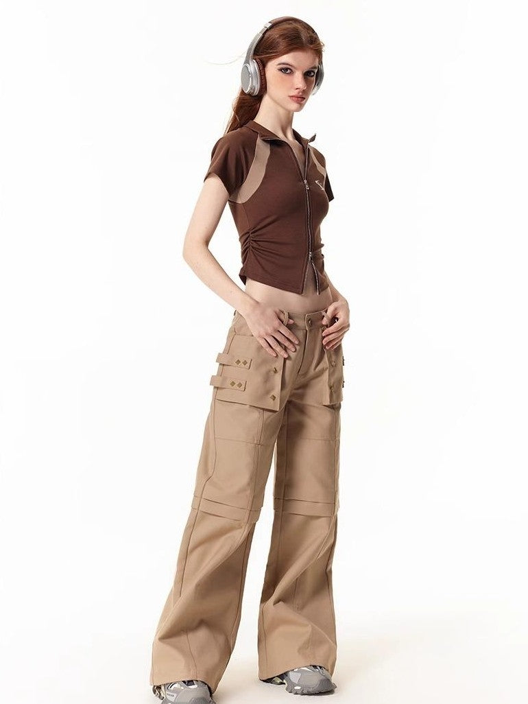 Vone SheeE Colorblock Slim Fit Stand Collar Short Sleeve Women&