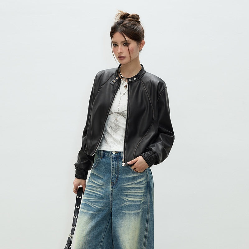Vone_SheeE_Cropped_Stand_Collar_Zip_Loose_Fit_Pu_Women&