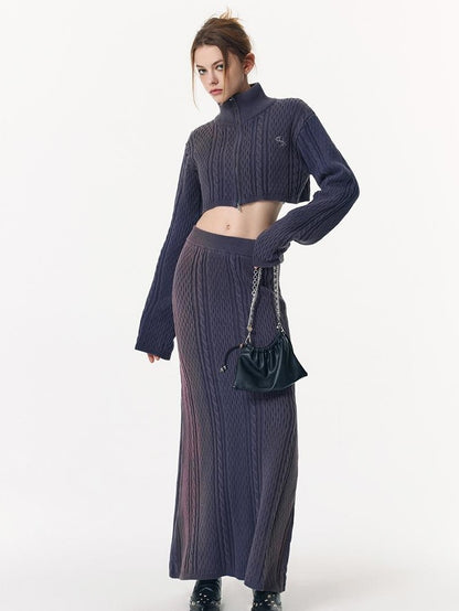 Vone SheeE Cropped Turtleneck Cable Knit Two Piece Women&