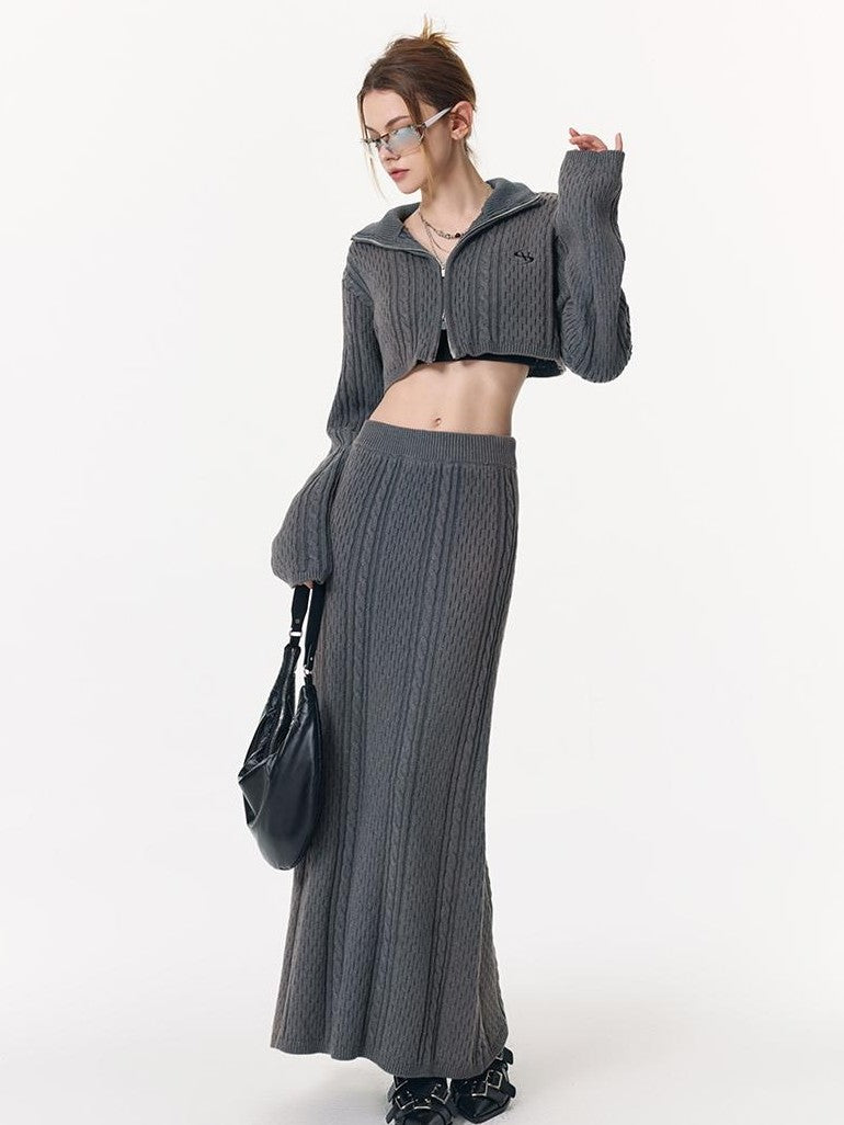 Vone SheeE Cropped Turtleneck Cable Knit Two Piece Women&