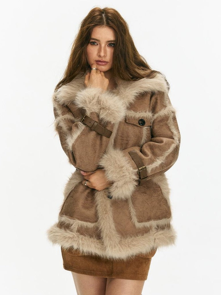 Vone SheeE Diamond Quilted Faux Fur Loose Fit Women&