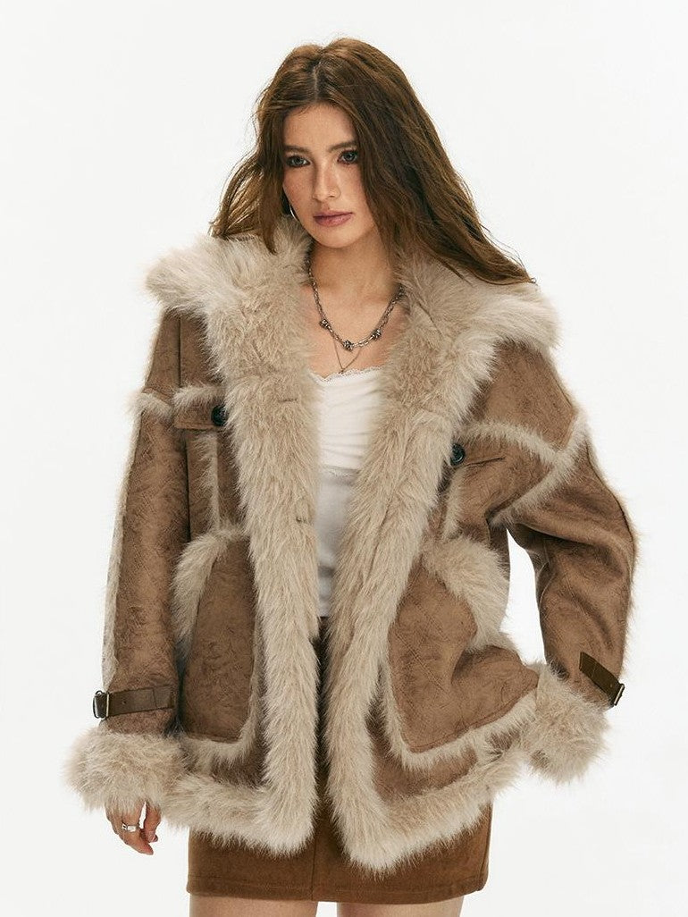 Vone SheeE Diamond Quilted Faux Fur Loose Fit Women&