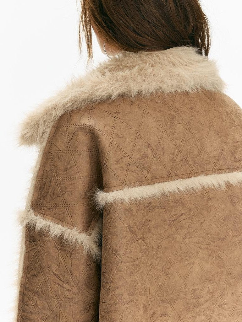 Vone SheeE Diamond Quilted Faux Fur Loose Fit Women&