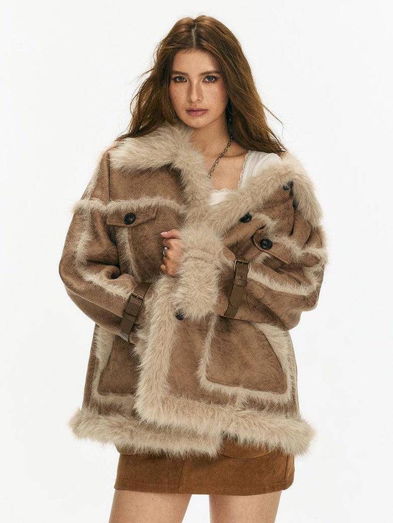 Vone SheeE Diamond Quilted Faux Fur Loose Fit Women&