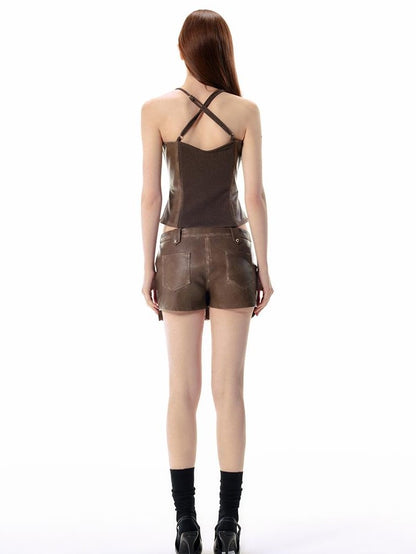 Vone SheeE Distressed Faux Leather Studded Halter Women&
