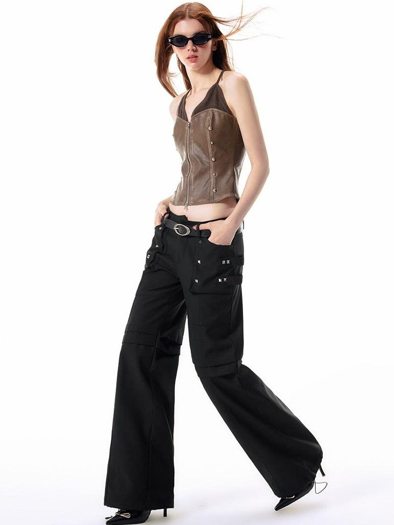 Vone SheeE Distressed Faux Leather Studded Halter Women&