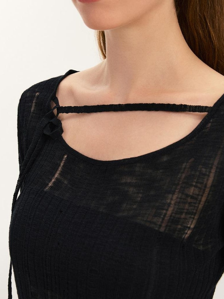 Vone SheeE Distressed Slim Fit Sweet Round Neck Women&