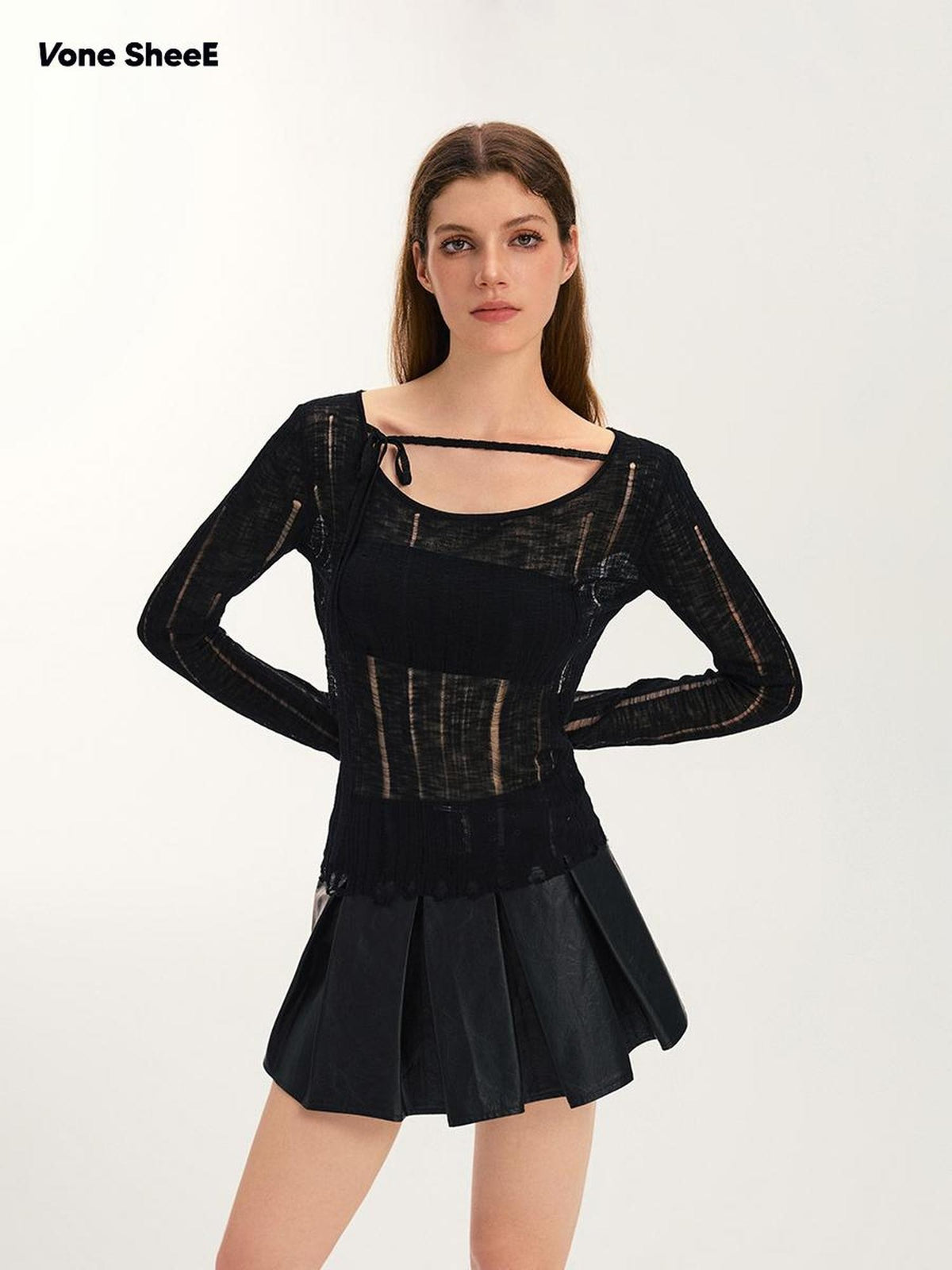 Vone SheeE Distressed Slim Fit Sweet Round Neck Women&