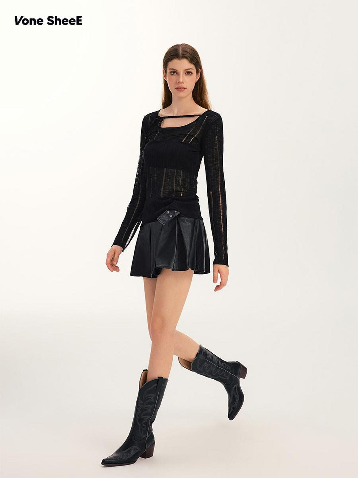 Vone SheeE Distressed Slim Fit Sweet Round Neck Women&
