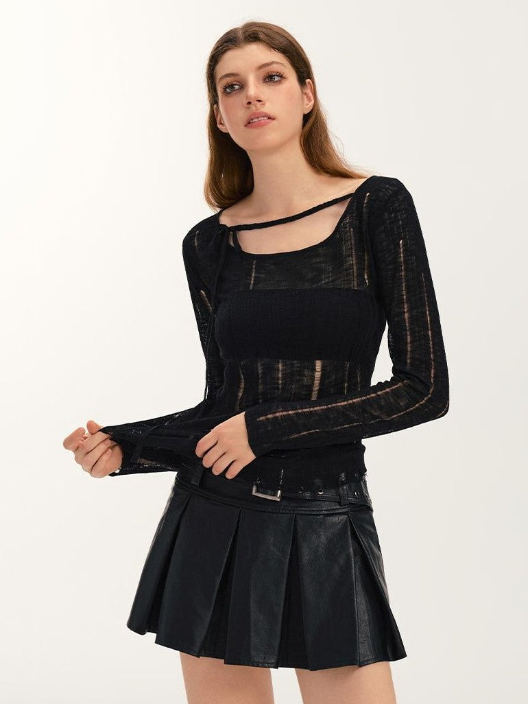 Vone SheeE Distressed Slim Fit Sweet Round Neck Women&