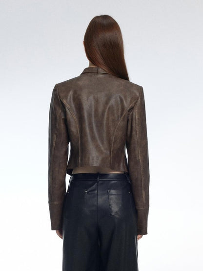 Vone SheeE Distressed Washed Moto Stand Collar Women&