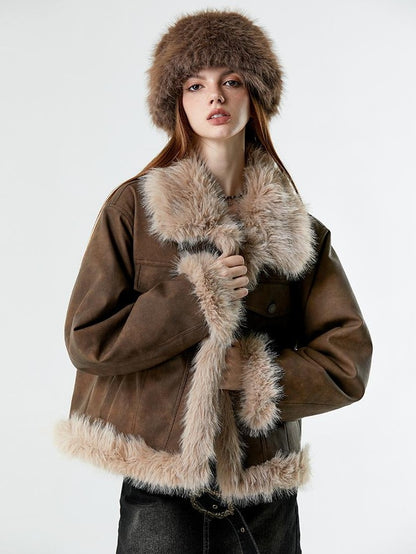 Vone SheeE Faux Fur Fleece Lined Retro Moto Women&