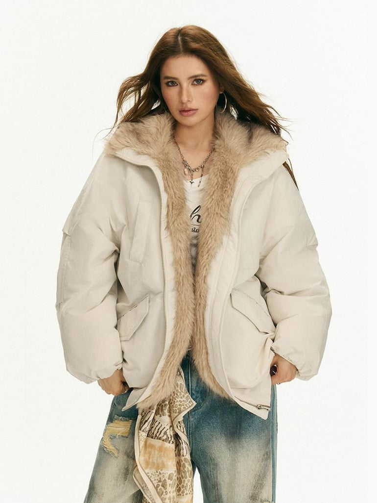 Vone SheeE Faux Fur Trim Ruched Splice Women&