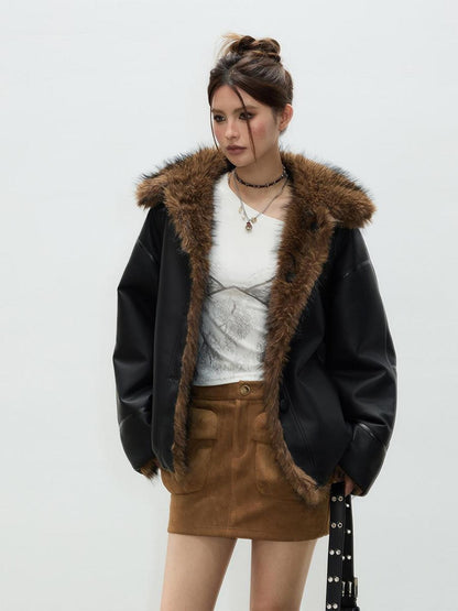 Vone SheeE Fuzzy American Retro Black Loose Fit Women&