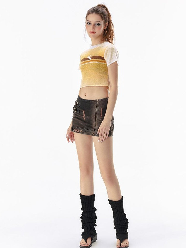 Vone SheeE Gradient Color Block Open Back Lace Up Short Sleeve Women&