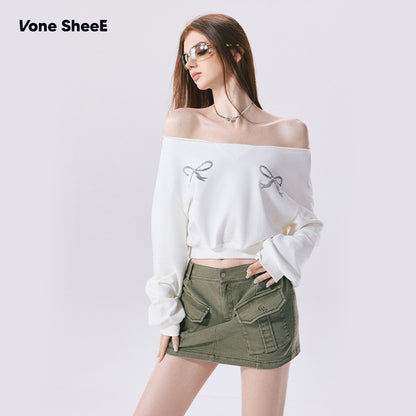 Vone_SheeE_Off_Shoulder_Bow_Long_Sleeve_Cropped_Loose_Cotton_Women&