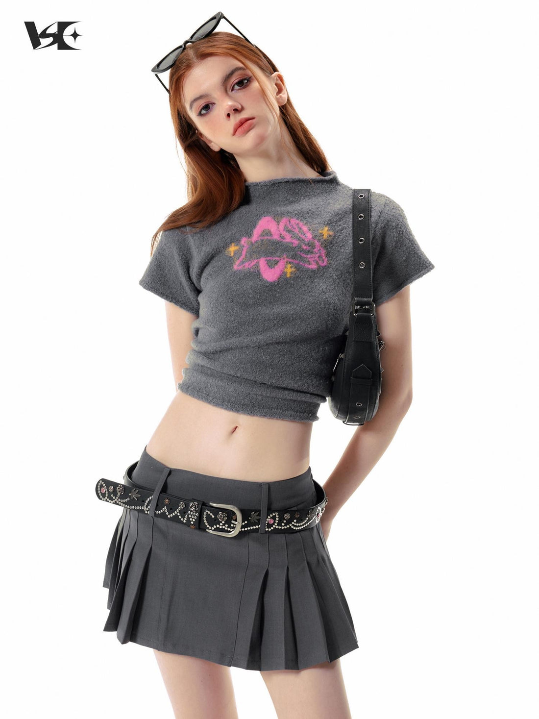 Vone SheeE Rabbit Print Open Back Drawstring Tie Short Sleeve Women&