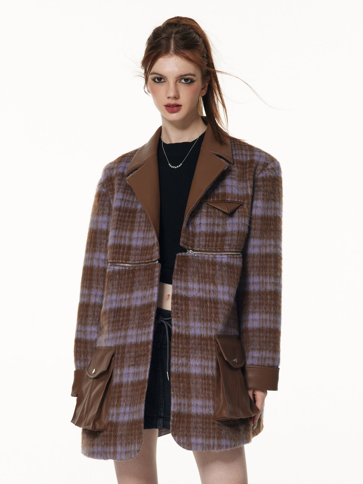 Vone_SheeE_Removable_Two_Way_Plaid_Single_Breasted_Long_Sleeve_Women&