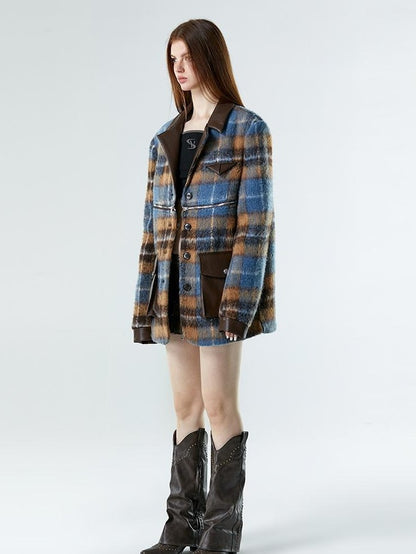 Vone SheeE Removable Two Way Plaid Single Breasted Long Sleeve Women&