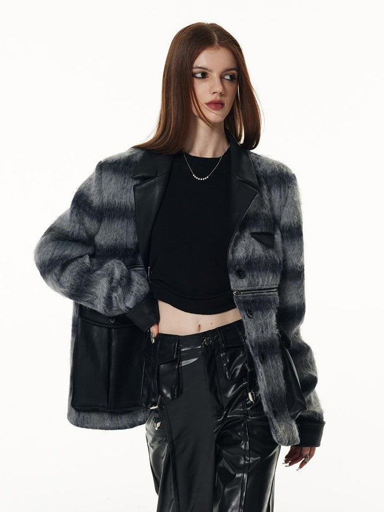 Vone SheeE Removable Two Way Plaid Single Breasted Long Sleeve Women&