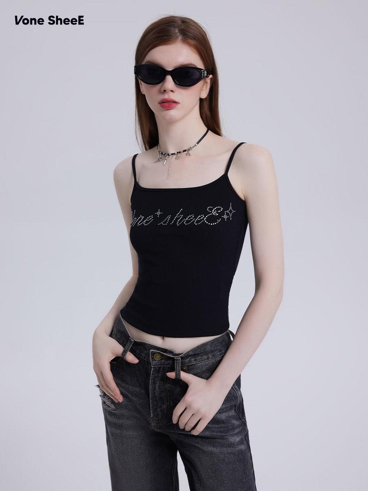 Vone SheeE Rhinestone Graphic Slim Fit Women&