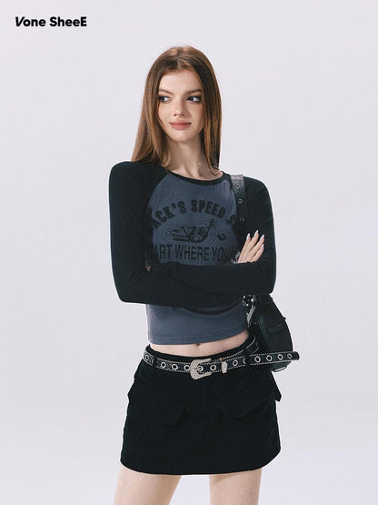 Vone SheeE Slim Fit Color Block Raglan Print Women&