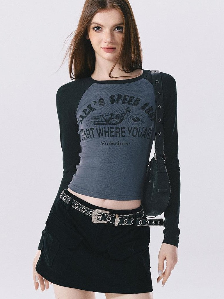 Vone SheeE Slim Fit Color Block Raglan Print Women&