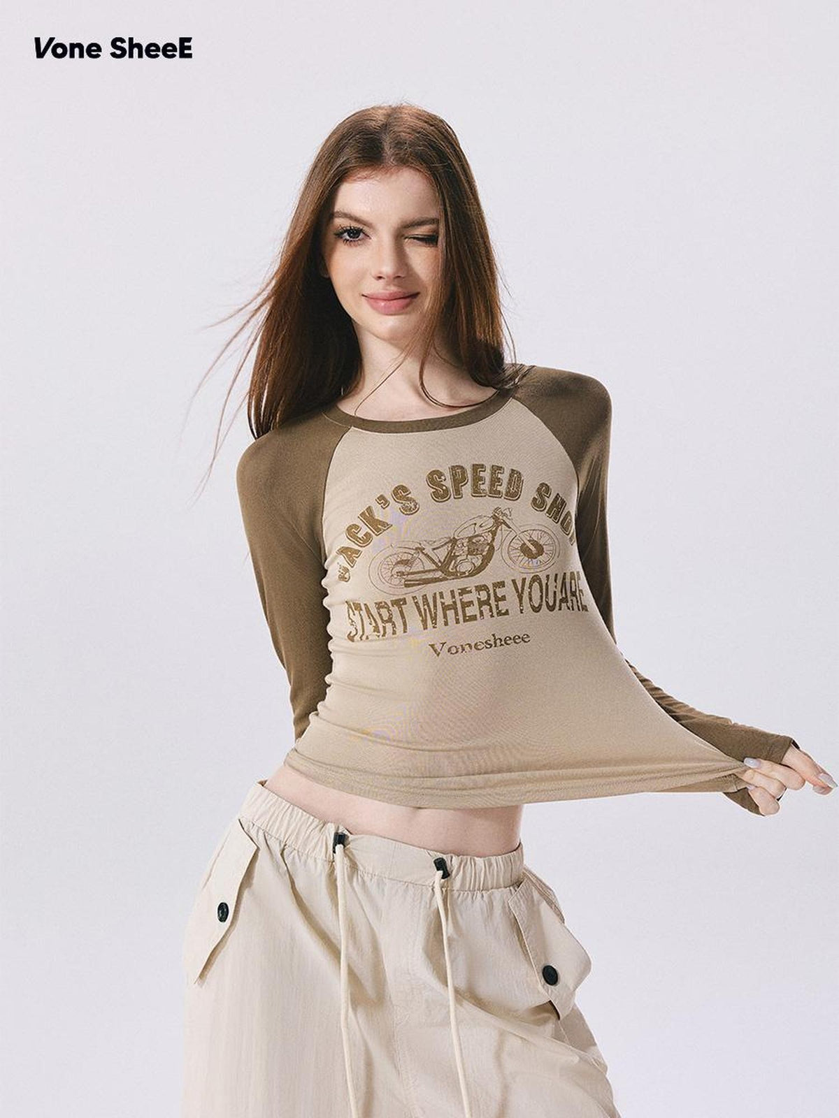 Vone SheeE Slim Fit Color Block Raglan Print Women&